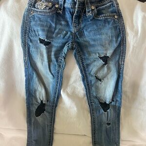 Rock Revival Distressed Skinny Jeans in Faded Blue